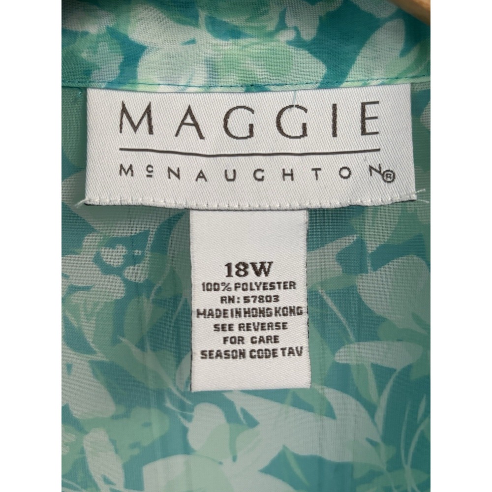 Maggie McNaughton Blouse 18W Aqua Blue Watercolor Floral Sheer Button Up Shirt - Picture 5 of 9